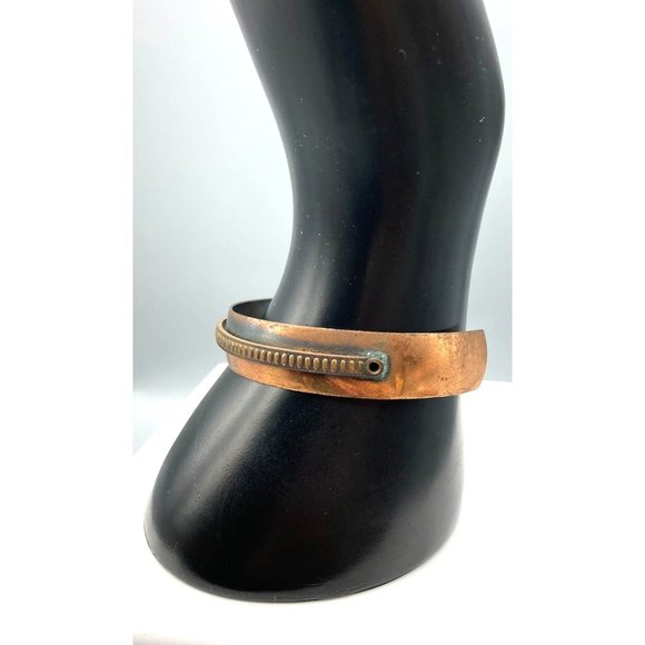 Vintage Genuine Copper Cuff Bracelet, Smooth Wider Band with Ridged Skinny - Picture 3 of 7